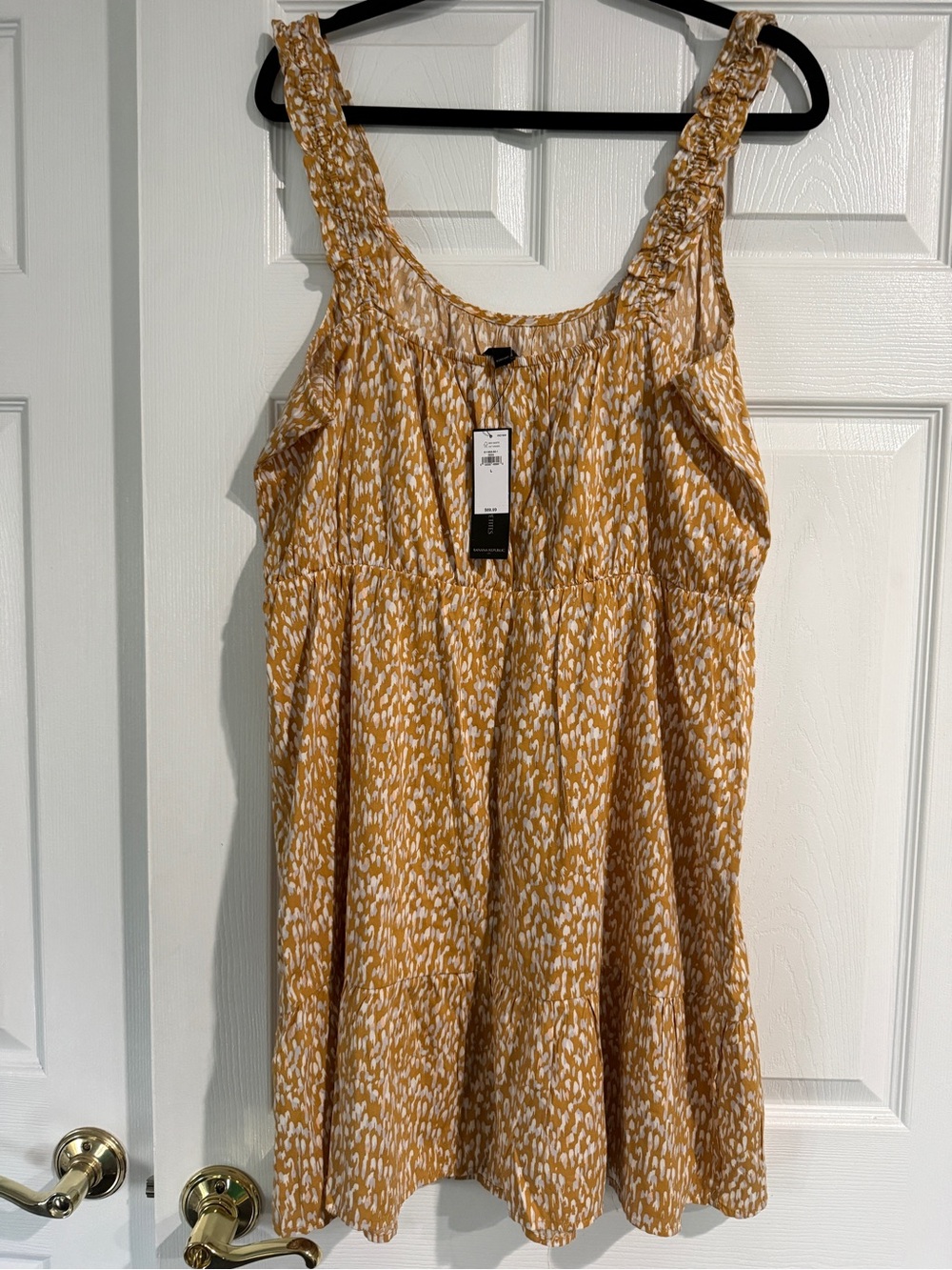 Banana Republic Mustard Yellow Printed Smocked Strap Sundress